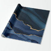 Navy en Gold Agate Cadeaupapier (Uitgerold)