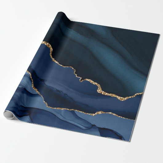 Navy en Gold Agate Cadeaupapier (Uitgerold)