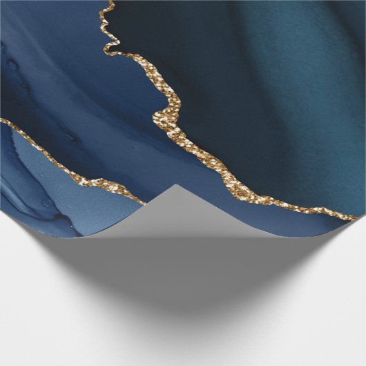 Navy en Gold Agate Cadeaupapier (Hoek)