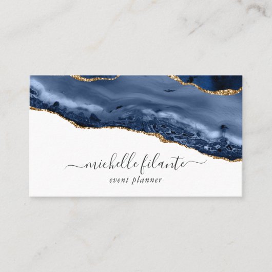 Navy en Gold Agate Visitekaartje (Voorkant)