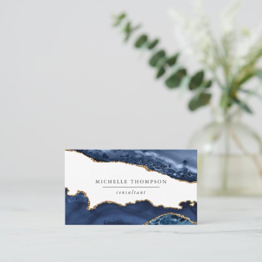 Navy en Gold Agate Visitekaartje (Staand voorkant)