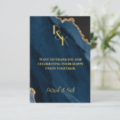 NAVY EN GOLD AGATE WEDDING DANK U OPMERKT BEDANKKAART (Staand voorkant)
