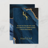 NAVY EN GOLD AGATE WEDDING DANK U OPMERKT BEDANKKAART (Voorkant / Achterkant)