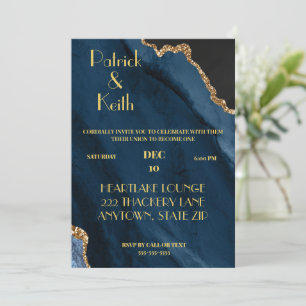 NAVY EN GOLD AGATE WEDDING INVITE, GAY WEDDING KAART