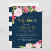 Navy en Gold Baby shower Invitation Kaart (Voorkant / Achterkant)