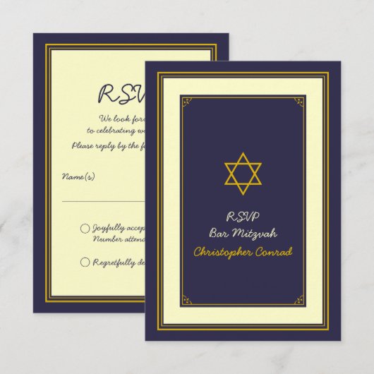 Navy en Gold Bar Mitswa Response Kaart (Voorkant / Achterkant)