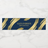 Navy en Gold Chic Elegante Verjaardag Waterfles Etiket (Enkel label)