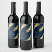 Navy en Gold Chic Elegante Verjaardag Wijn Etiket (Flessen)