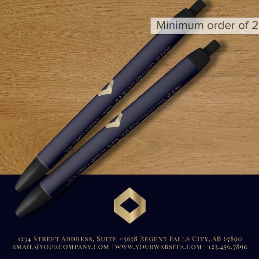Navy en Gold Custom Logo Zwarte Inkt Pen