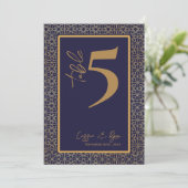Navy en Gold Design Trouwfeest Tafelnummer (Staand voorkant)