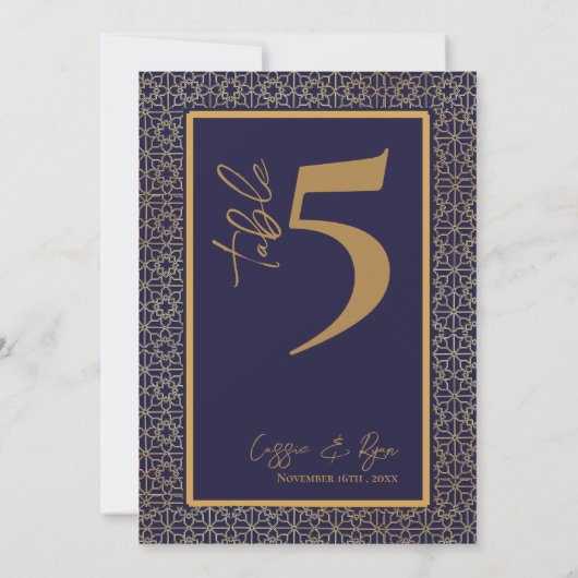Navy en Gold Design Trouwfeest Tafelnummer (Achterkant)