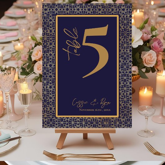 Navy en Gold Design Trouwfeest Tafelnummer