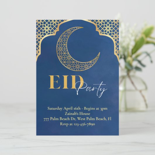 Navy en Gold Eid Party uitnodiging (Staand voorkant)