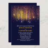 Navy en Gold Engagement Party String Lights Kaart (Voorkant / Achterkant)