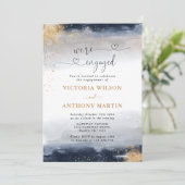 Navy en Gold Engagement Party Uitnodiging (Staand voorkant)