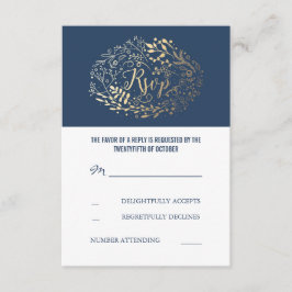 Navy en Gold Floral bruiloft RSVP Kaarten Kaartje