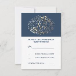 Navy en Gold Floral bruiloft RSVP Kaarten Kaartje