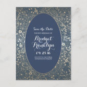 Navy en Gold Floral  Save the Date Aankondigingskaart (Voorkant)