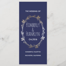 Navy en Gold Floral Wreath Trouwprogramma's Programmakaart