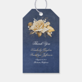  Navy en Gold Flowers Bruiloft Cadeaulabel