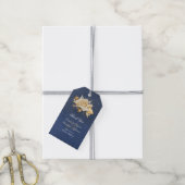  Navy en Gold Flowers Bruiloft Cadeaulabel (Met Touw)