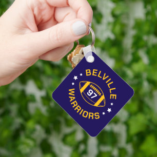 Navy en Gold Football Jersey Nummer Foto Sleutelhanger