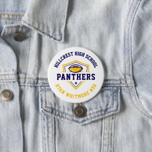 Navy en Gold Gepersonaliseerde Football Team Spiri Ronde Button 7,6 Cm