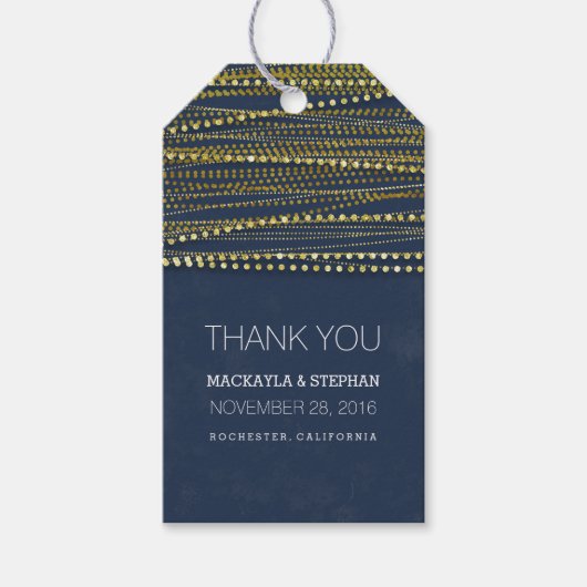Navy en Gold Glitter Bruiloft Dank u Cadeaulabel (Voorkant)