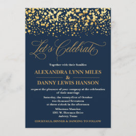 Navy en Gold Glitter Confetti huwelijksuitnodiging Kaart