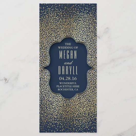 Navy en Gold Glitter Confetti Trouwprogramma's Programmakaart (Voorkant)