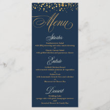 Navy en Gold Glitter Confetti Wedding Menu