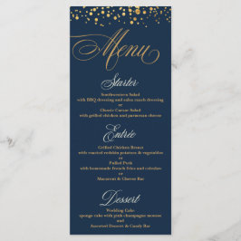 Navy en Gold Glitter Confetti Wedding Menu