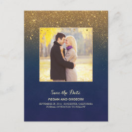 Navy en Gold Glitter Foto Opslaan van de Datum Aankondigingskaart