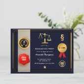 Navy en Gold Law Afstudeerfeest uitnodiging (Staand voorkant)