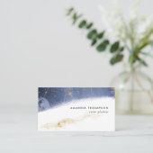 Navy en Gold Lunar Brush Strokes Visitekaartje (Staand voorkant)