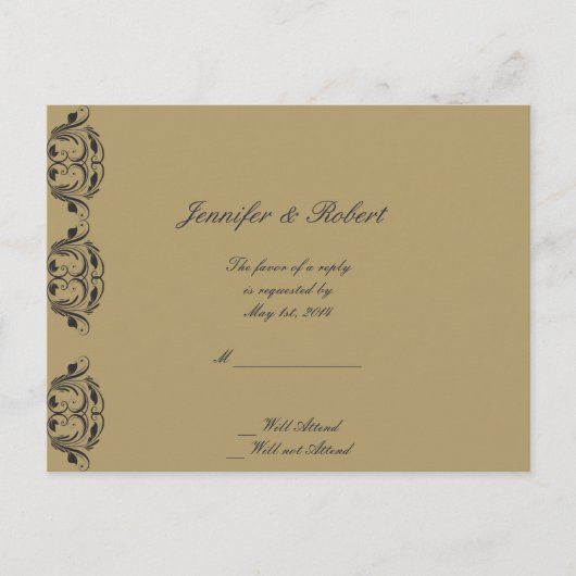 Navy en Gold Masquerade Bruiloft RSVP Briefkaart (Voorkant)