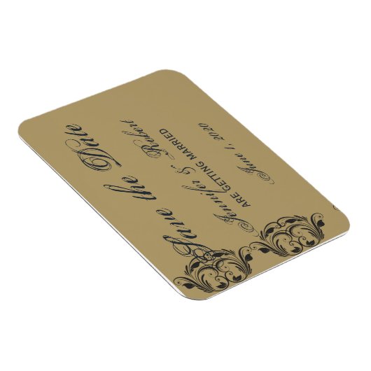 Navy en Gold Masquerade Save the Date Magneet (Rechterzijde)