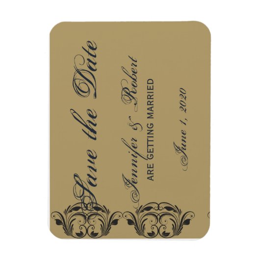 Navy en Gold Masquerade Save the Date Magneet (Verticaal)