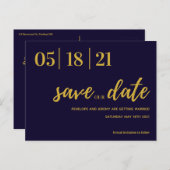 Navy en Gold Modern Script slaan de datum op Briefkaart (Voorkant / Achterkant)