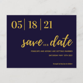 Navy en Gold Modern Script slaan de datum op Briefkaart