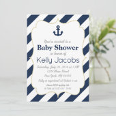 Navy en Gold Nautical Baby shower Invitation Kaart (Staand voorkant)