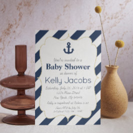 Navy en Gold Nautical Baby shower Invitation Kaart