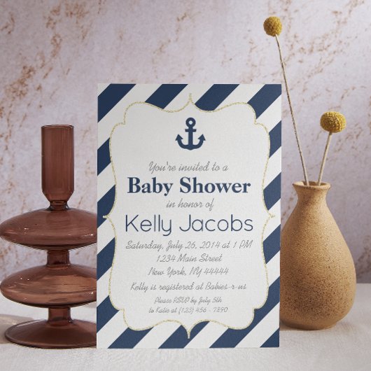 Navy en Gold Nautical Baby shower Invitation Kaart