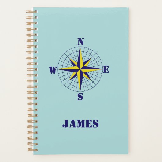 Navy en Gold Nautical Compass Roos Reizen Planner (Voorkant)