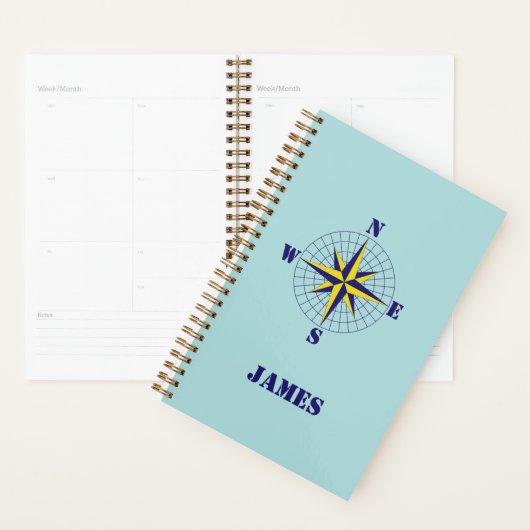 Navy en Gold Nautical Compass Roos Reizen Planner (Display)