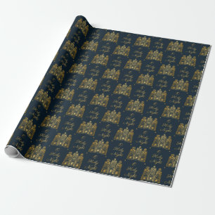 Navy en Gold O Heilige Dacht Mannen Cadeaupapier