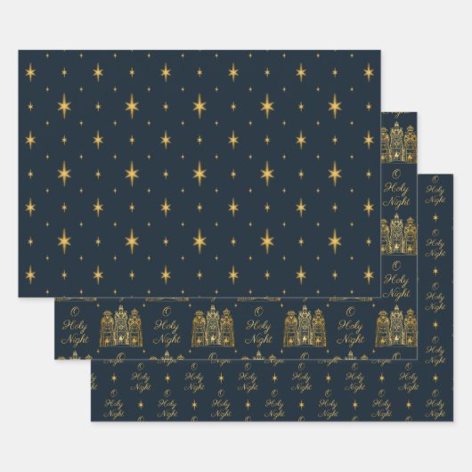 Navy en Gold O Heilige Dacht Mannen Inpakpapier Vel (Set)