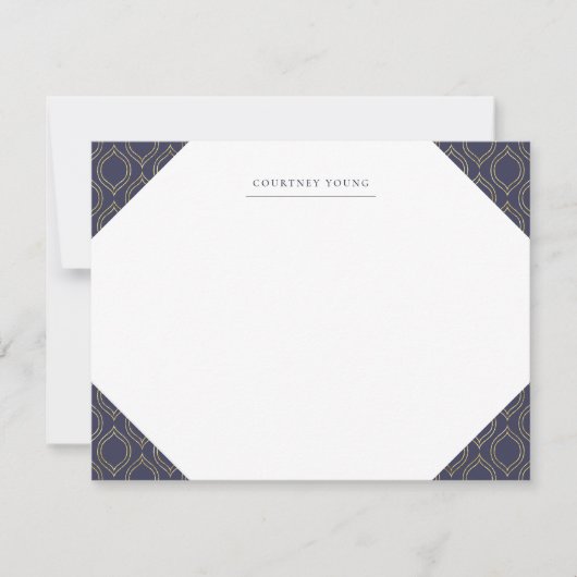 Navy en Gold Ogee Monogrammed Stationery Notitiekaartje (Voorkant)