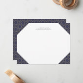 Navy en Gold Ogee Monogrammed Stationery Notitiekaartje (Voorkant / Achterkant in situ)