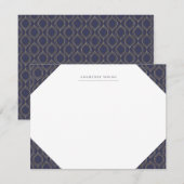 Navy en Gold Ogee Monogrammed Stationery Notitiekaartje (Voorkant / Achterkant)